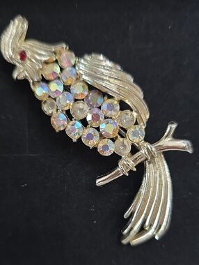 Vintage 1960s BSK Aurora Borealis Cockatoo Parrot Bird Large Brooch RARE Animal
